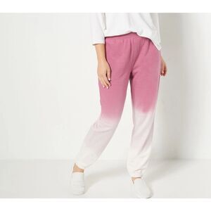 Susan‎ Graver Weekend Ombre French Terry Jogger Pants Pink White 5X P Pull On